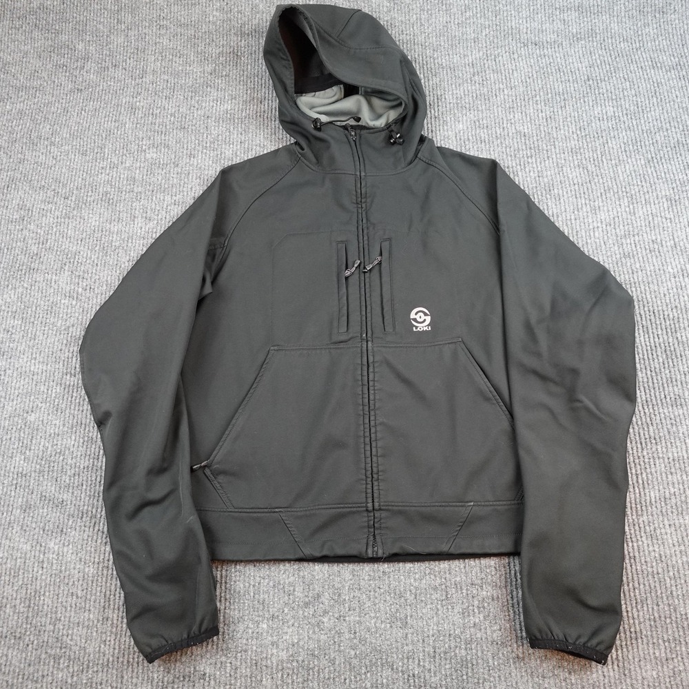 Loki All In One Softshell Jacket Mens Medium Black Hooded Full Zip Fleece